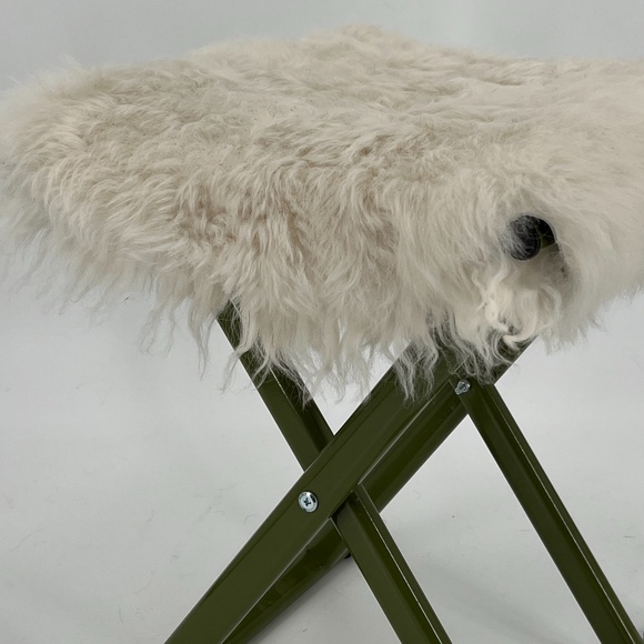 Real Shearling Top and Metal Frame Foldable Accent Stool - Picture 3 of 8